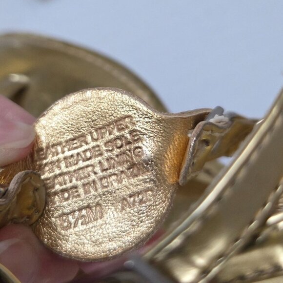 Tory Burch Ali Sandals Womens 8.5 Metallic Gold Leather Ankle Strap Thongs - Picture 10 of 10